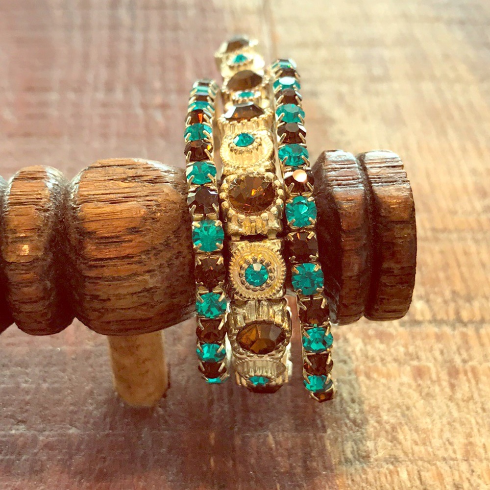 Brown and Teal Crystal Bracelet Set